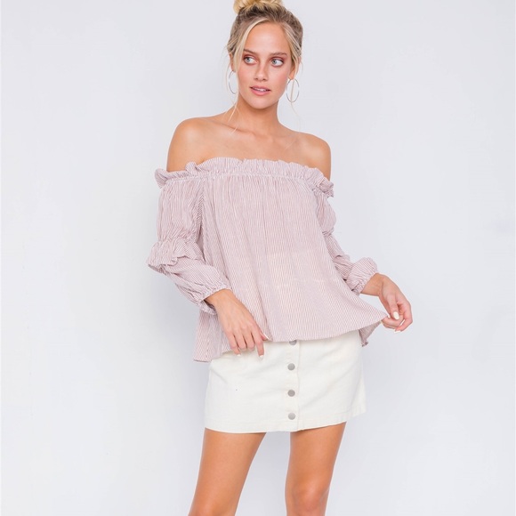❤️HP! Off The Shoulder Stripe Blouse - Picture 3 of 5